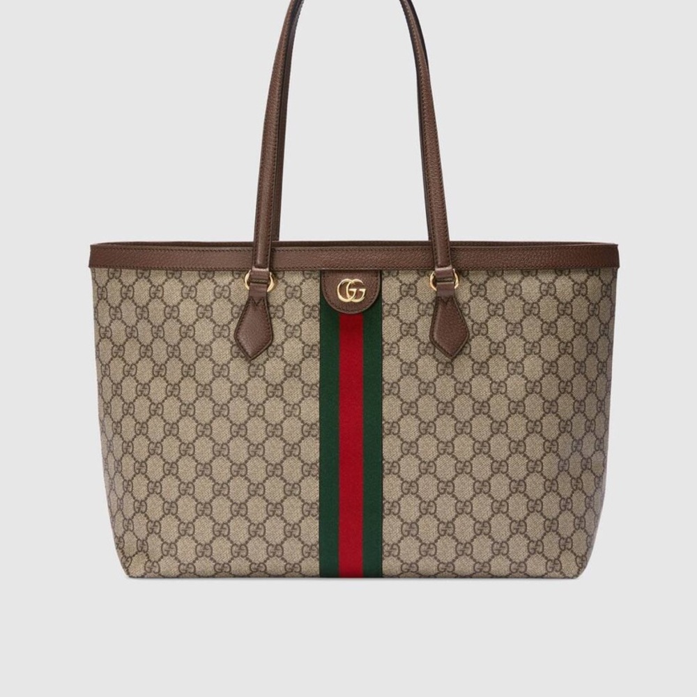 Gucci Beige GG Canvas Tote with Green and Red Web